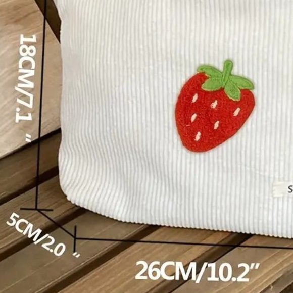 Cosmetic Bag Pink Strawberry Corduroy Makeup Travel Organize Clutch Toiletry - Picture 3 of 3